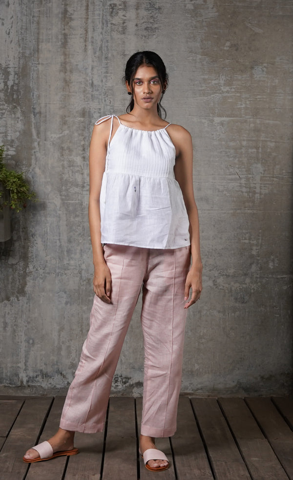 MILEY LINEN DRAWSTRING TOP - White
