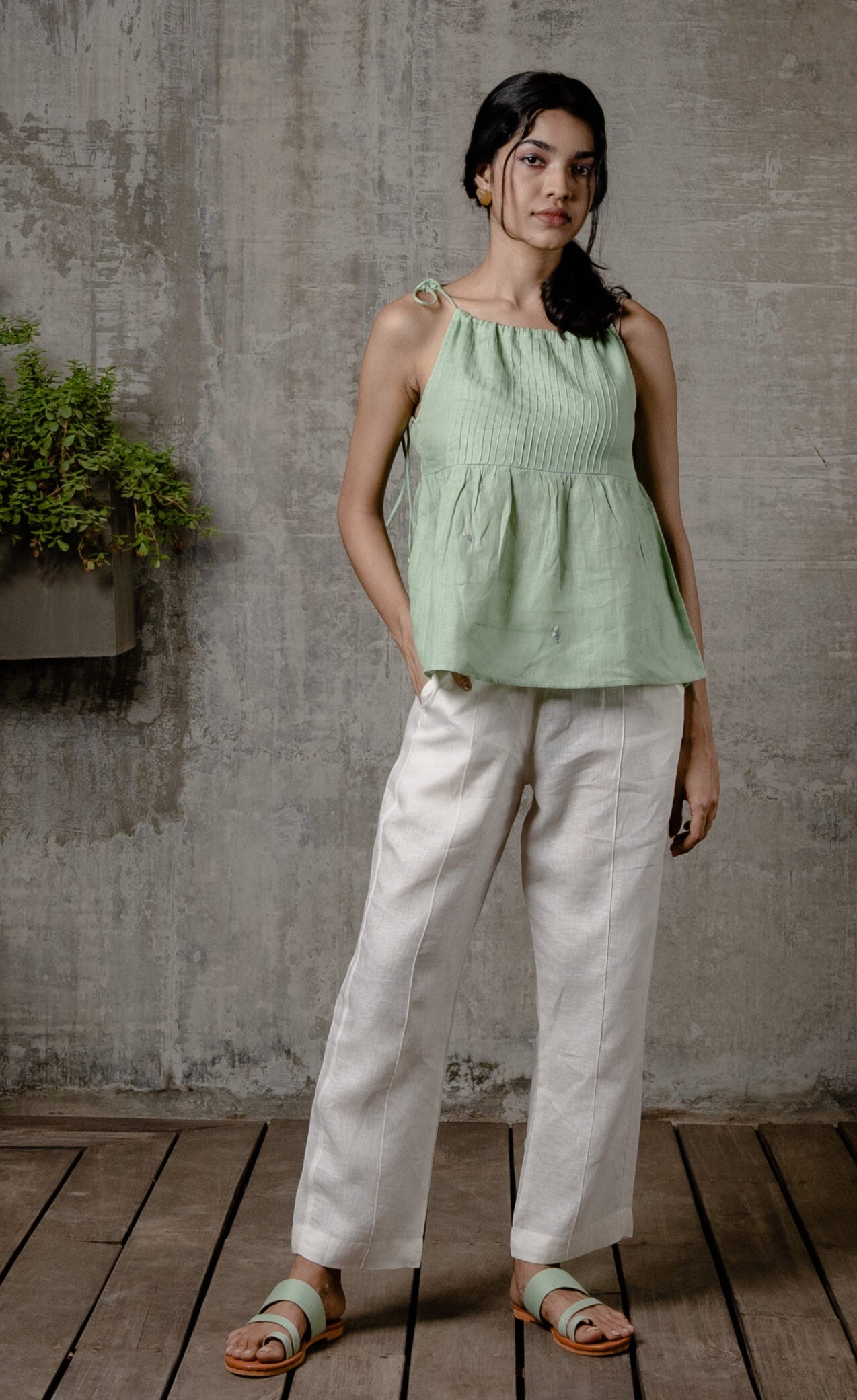 MILEY LINEN DRAWSTRING TOP - Pista