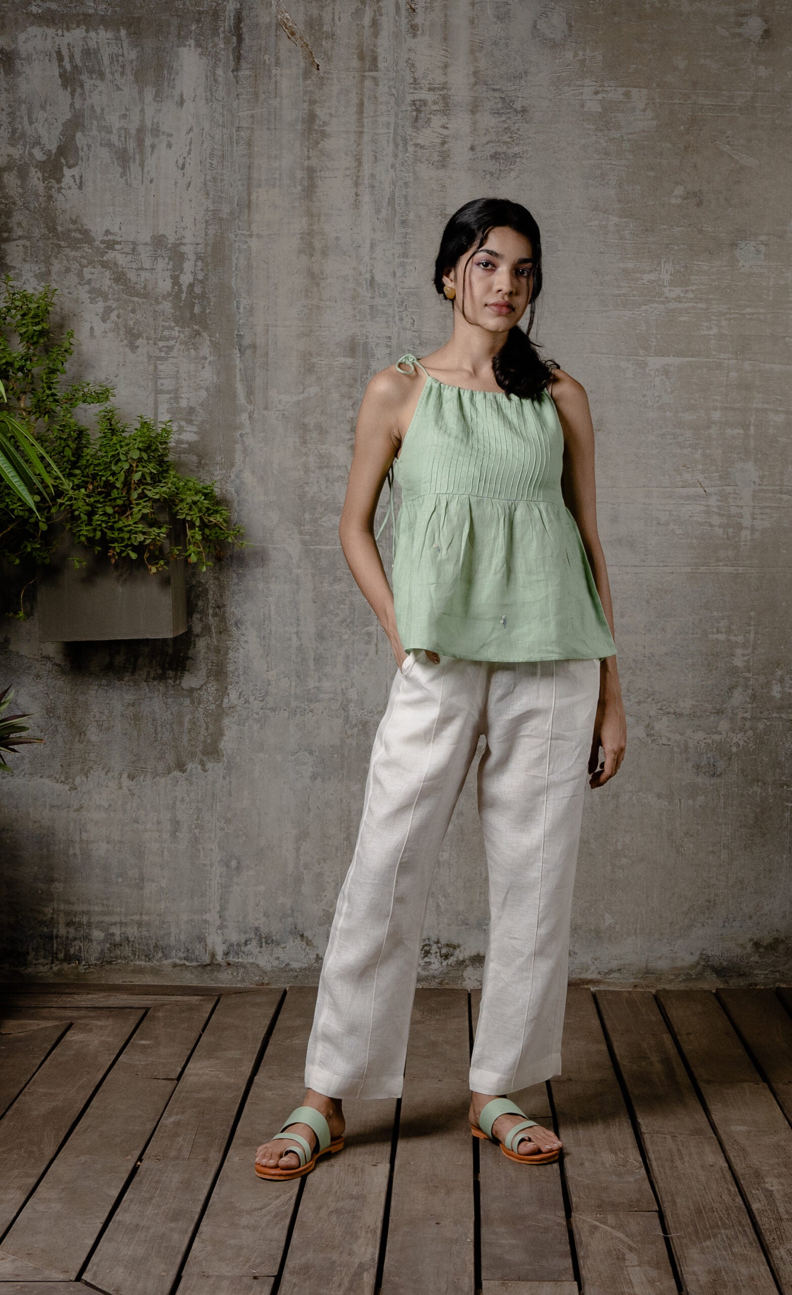 MILEY LINEN DRAWSTRING TOP - Pista
