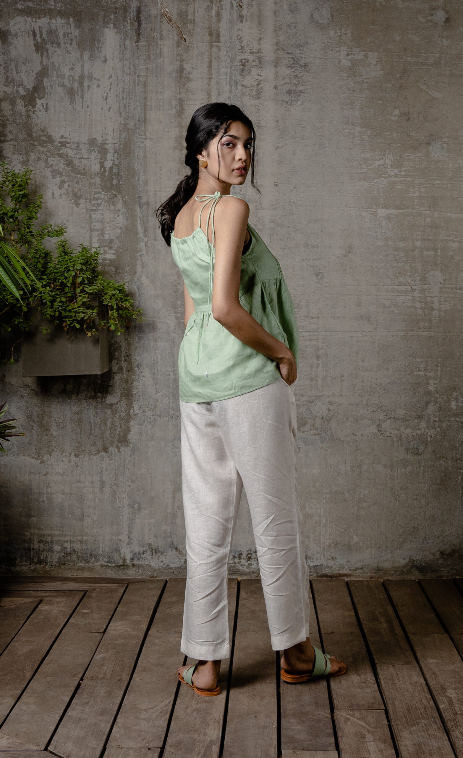 MILEY LINEN DRAWSTRING TOP - Pista