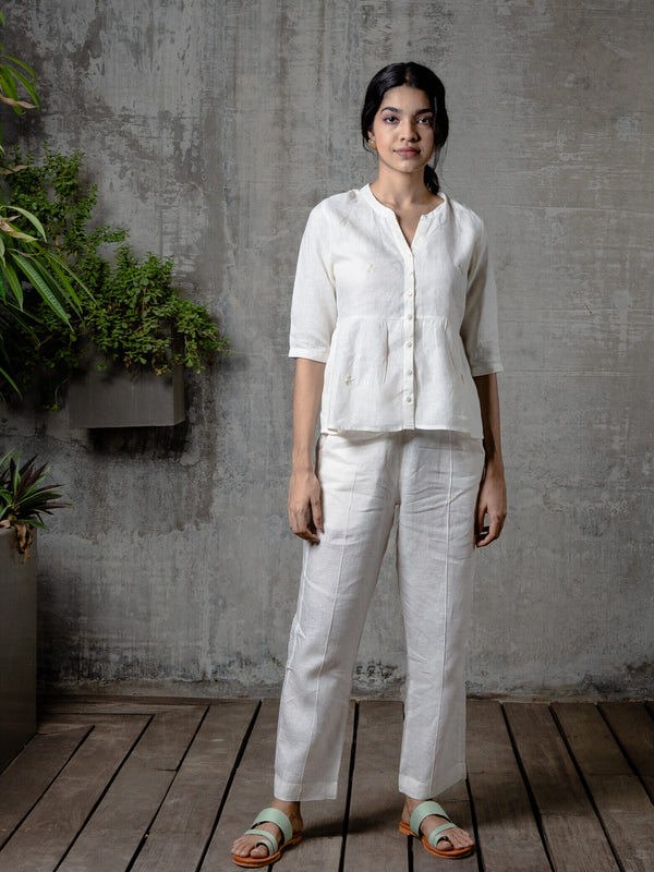 Full Placket Peplum Top - Off White