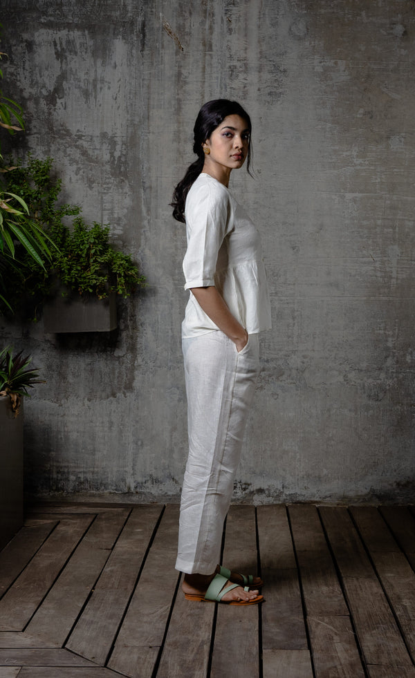 Full Placket Peplum Top - Off White