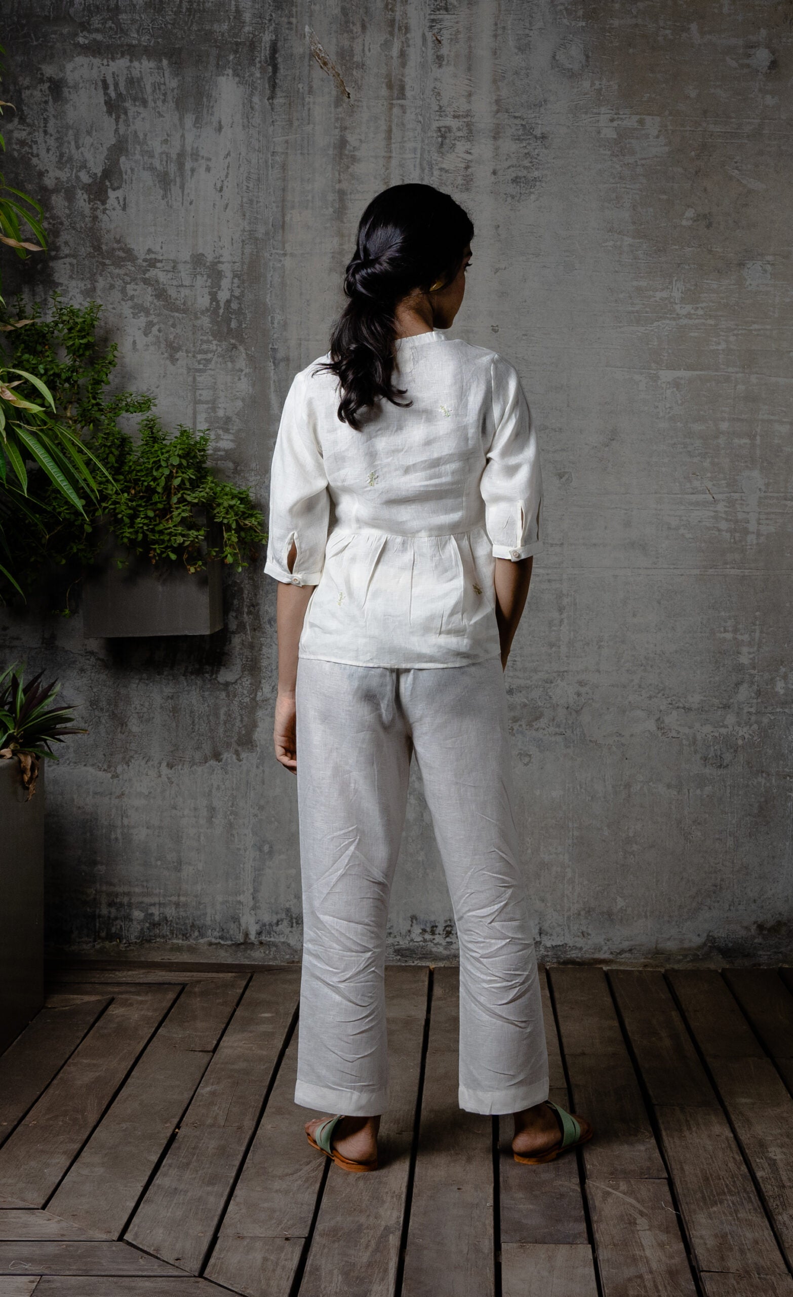 Full Placket Peplum Top - Off White