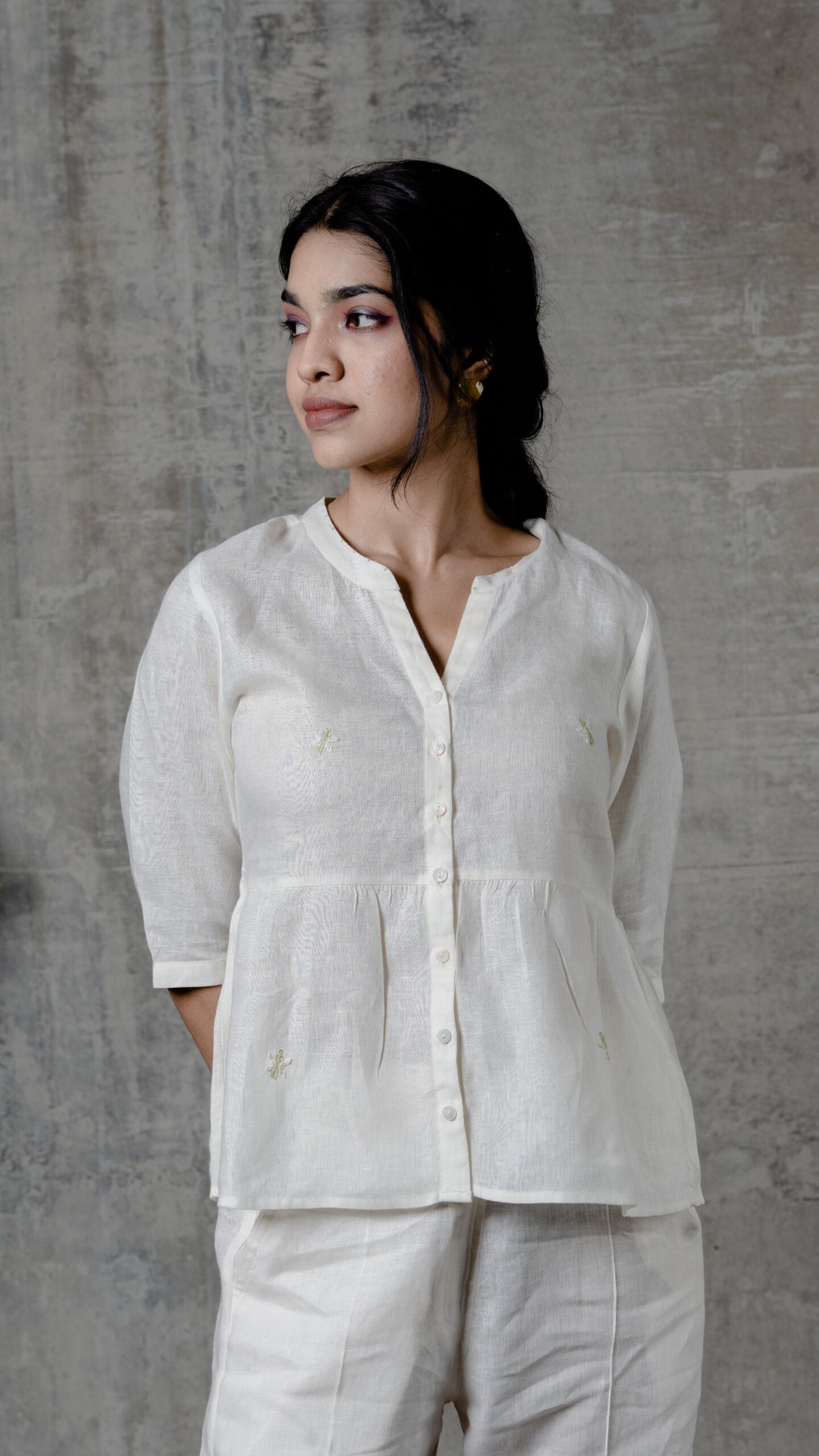 Full Placket Peplum Top - Off White
