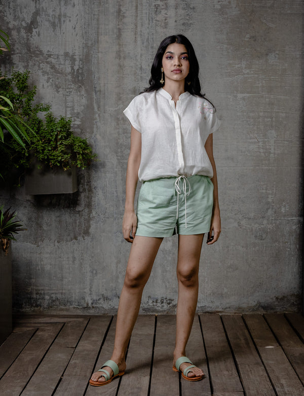 Lyra Linen Drawstring Shirt - Off White