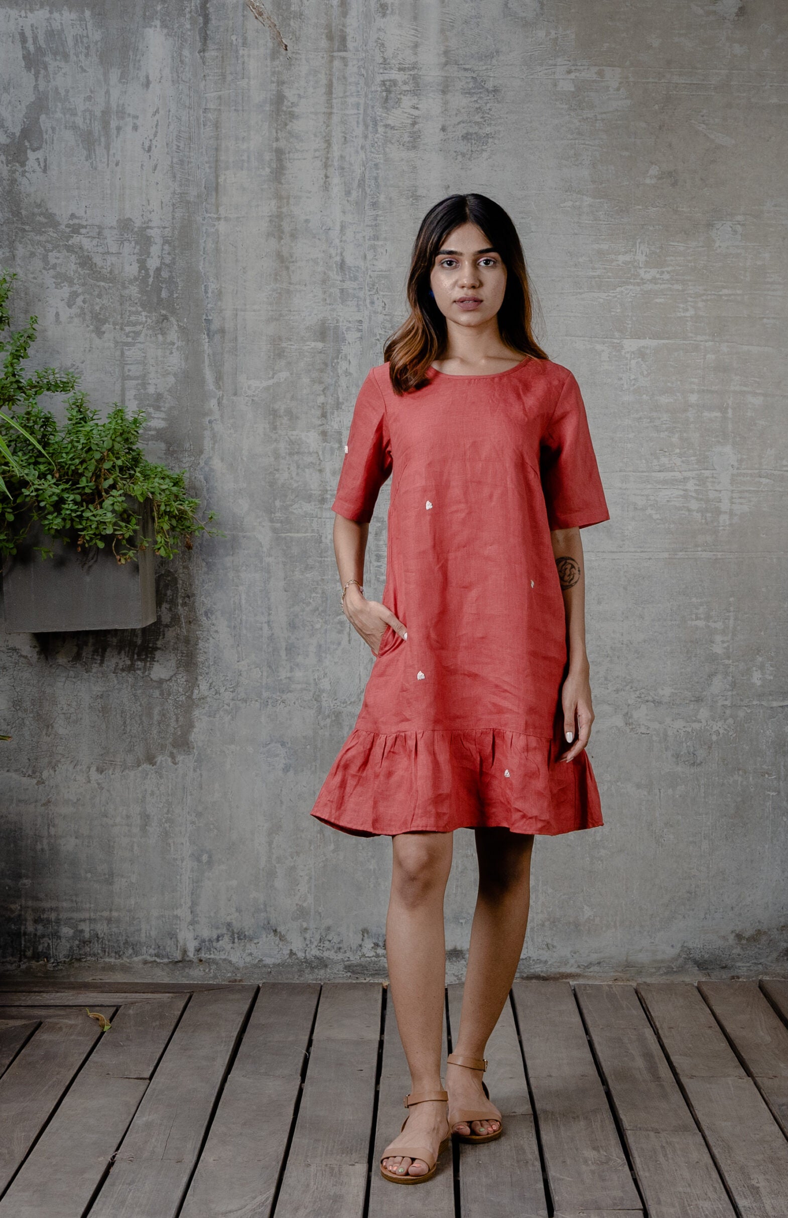 Bella Linen Short Dress - Rust
