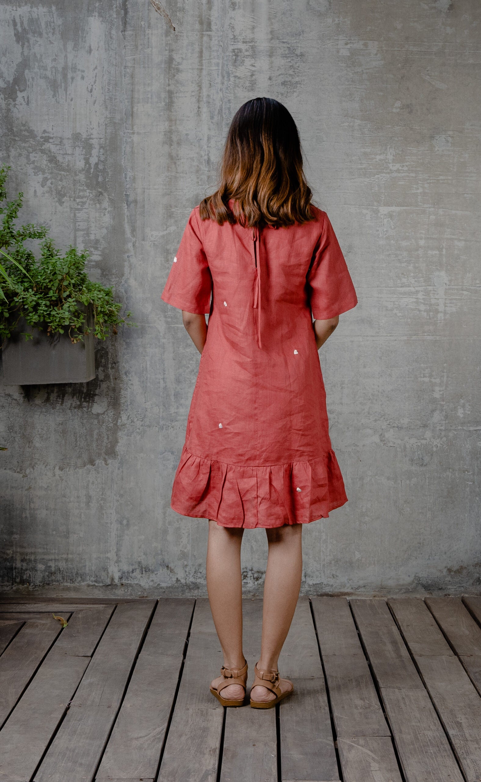 Bella Linen Short Dress - Rust