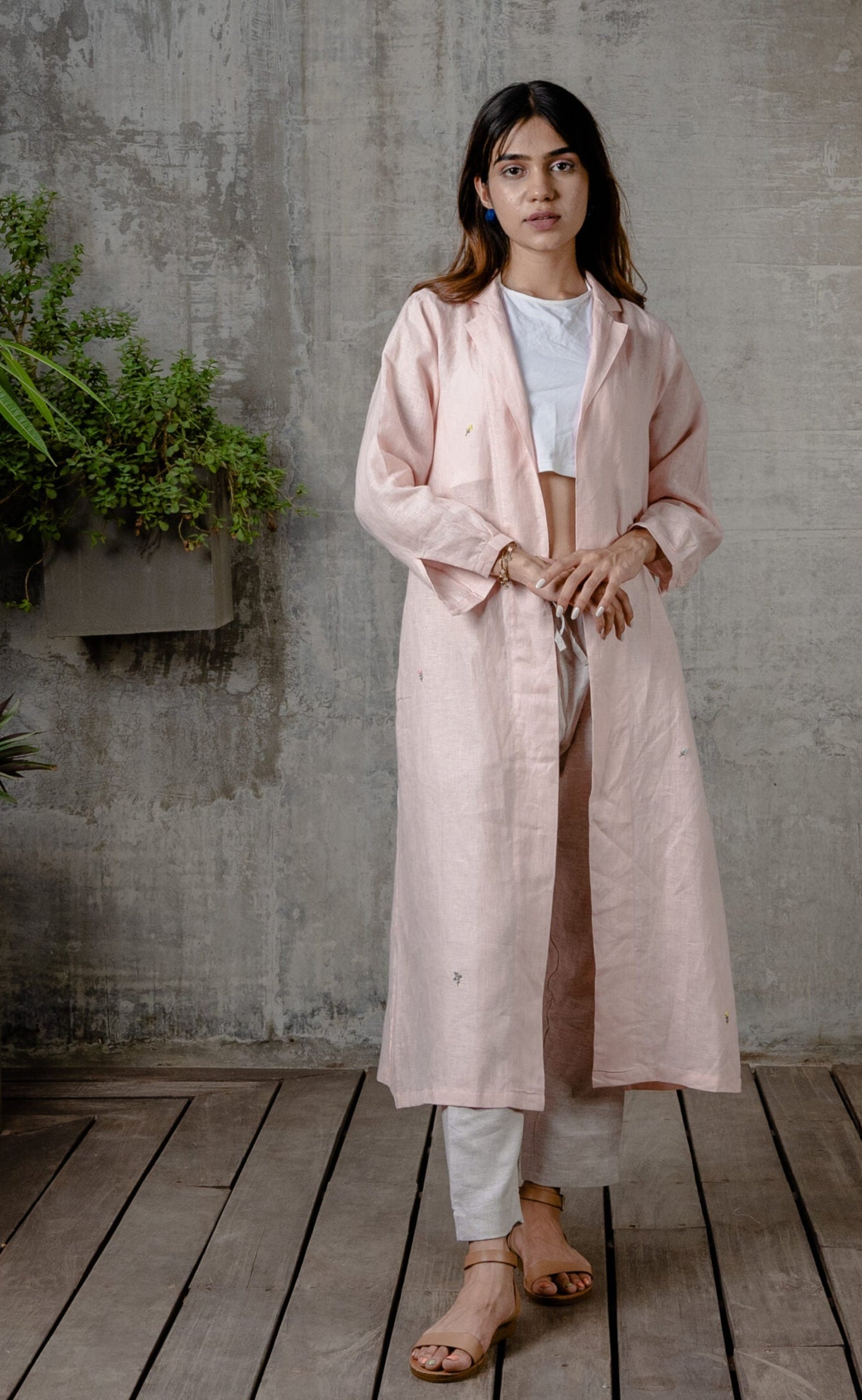 Charlotte Linen Long Overlay - Light Pink
