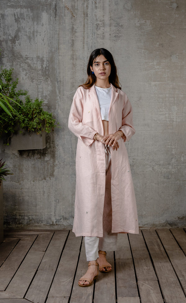 Charlotte Linen Long Overlay - Light Pink