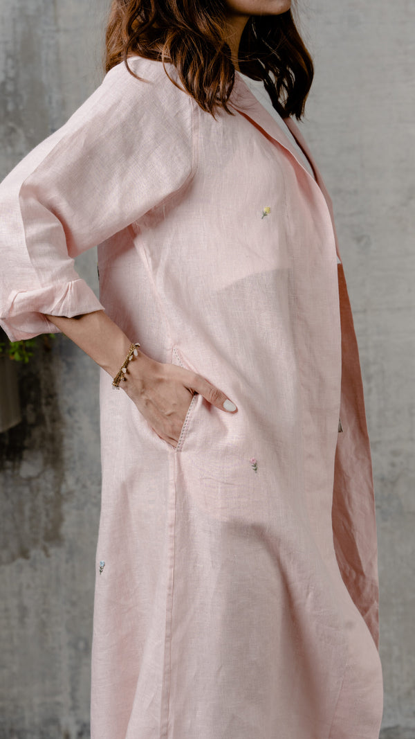 Charlotte Linen Long Overlay - Light Pink
