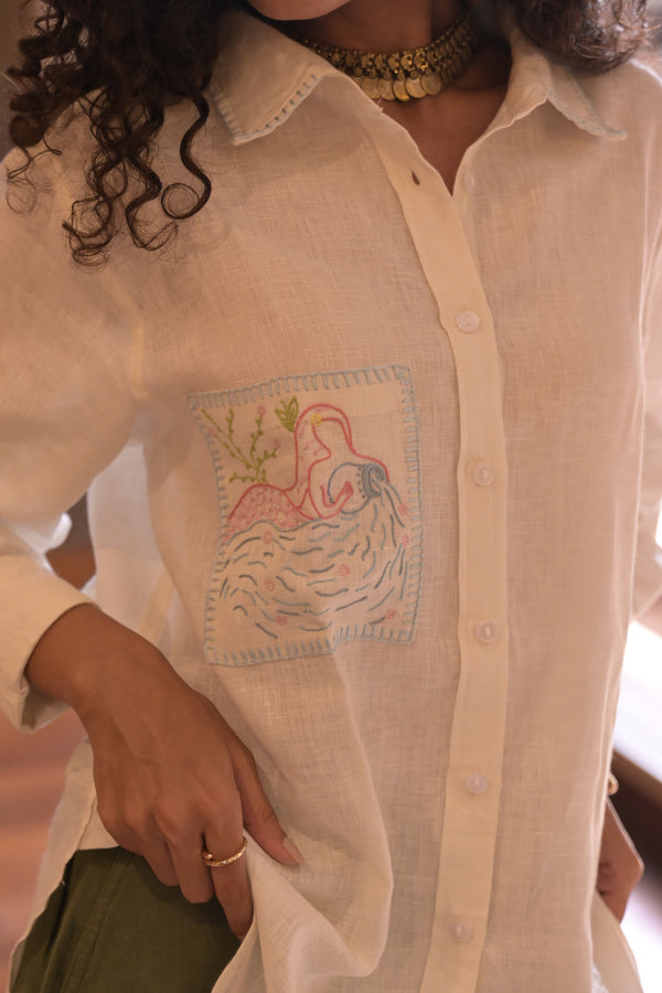 Aquarius Pocket Linen Shirt - Off white