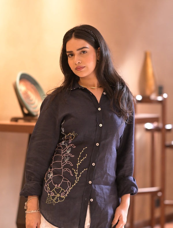 Scorpio Linen Shirt - Navy Blue