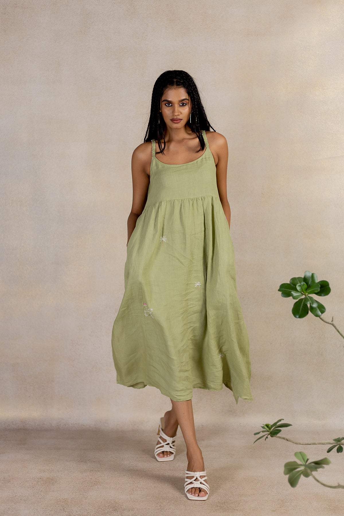 Day 3 - Linen Panel Slip Dress - Meadow Green