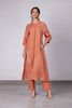 Demi Linen Buttoned Kurta- Pant set  with pockets - Sand Brown