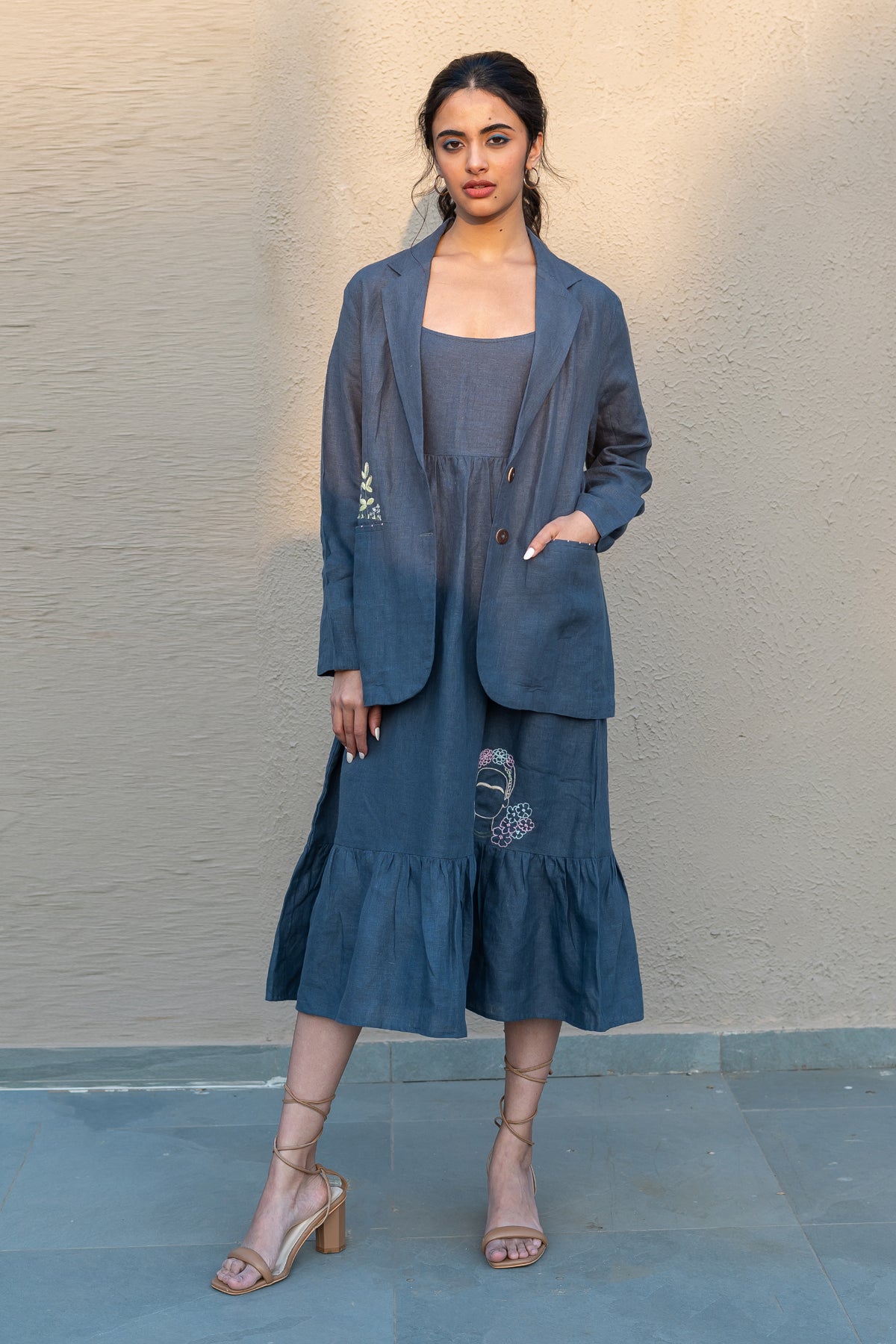 DIANE LINEN BLAZER with Welt Pockets - Charcoal Grey