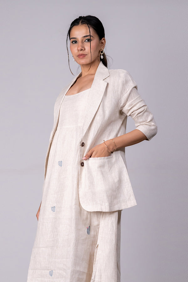 Diane Linen Blazer With Welt Pockets - Ecru