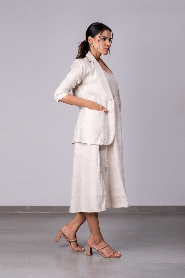 Diane Linen Blazer With Welt Pockets - Ecru
