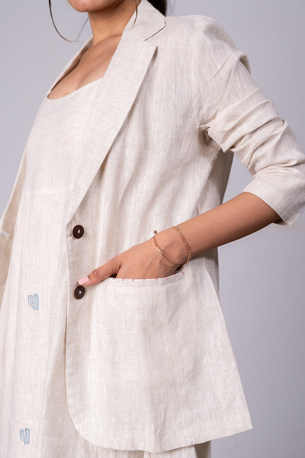 Diane Linen Blazer With Welt Pockets - Ecru