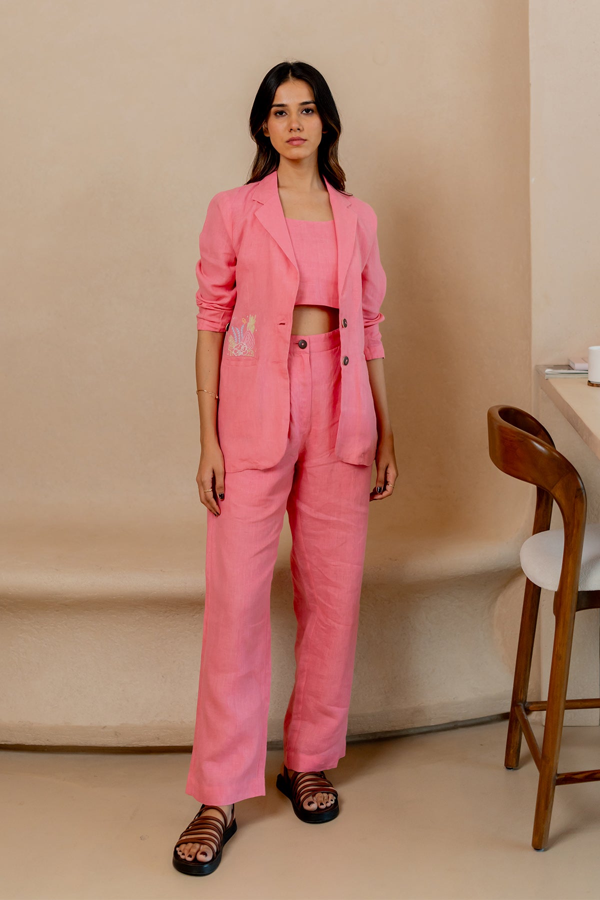 Diane-Linen-Blazer-with-Welt-Pockets-Flamingo-Pink-