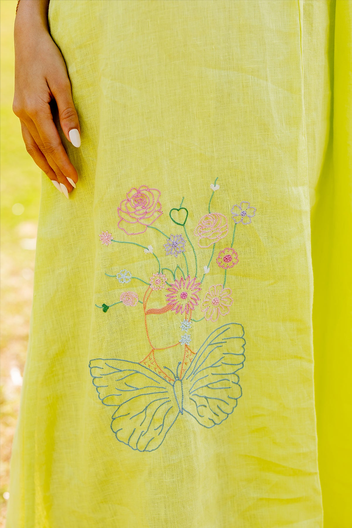 Felicia Linen Handkerchief Dress with pockets - Lime