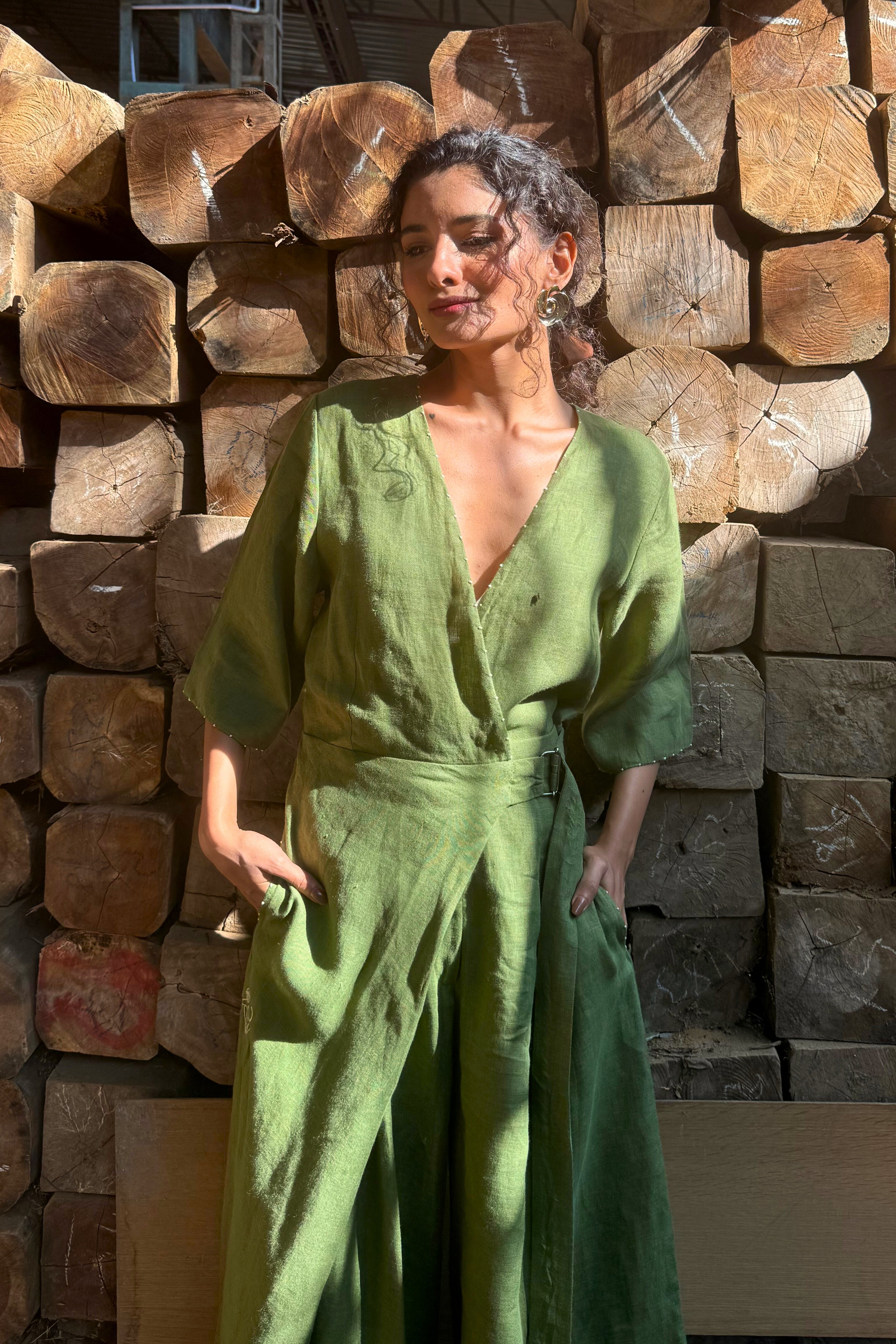 Linen Jumpsuit with Side Buckle