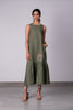 Frida Linen Sleeveless Long Dress - Olive Green