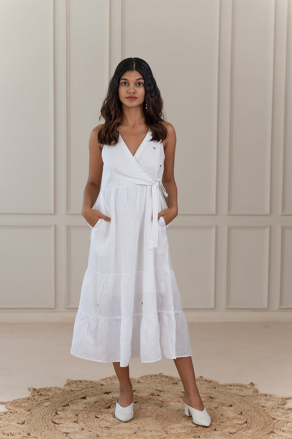Grace Linen Wrap Dress - White