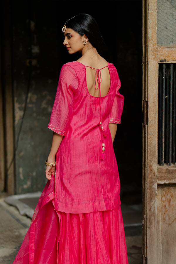 Gauraiya Chanderi Silk Kurta and Gharara Set - Pink