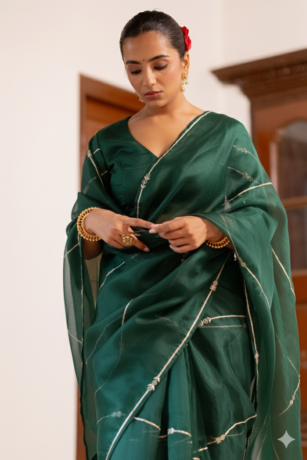 Pushp ananas saree- Green