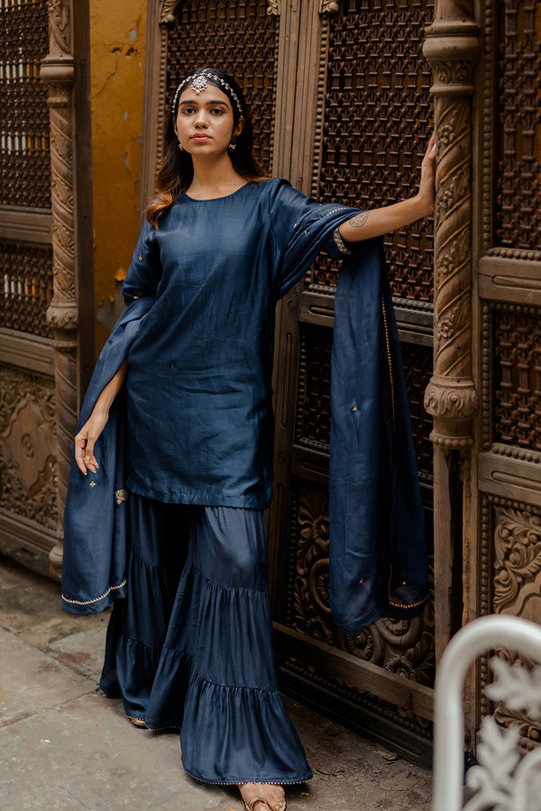 Gulabo Straight Kurta With Sharara - Indigo Blue