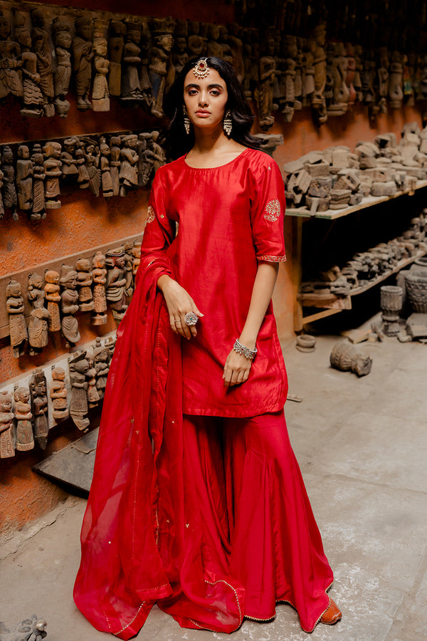 Gulabo Straight Kurta with Gharara - Red