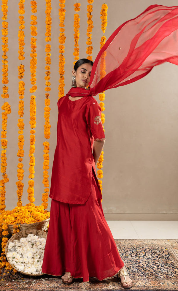 Gulabo Straight Kurta with Gharara - Red