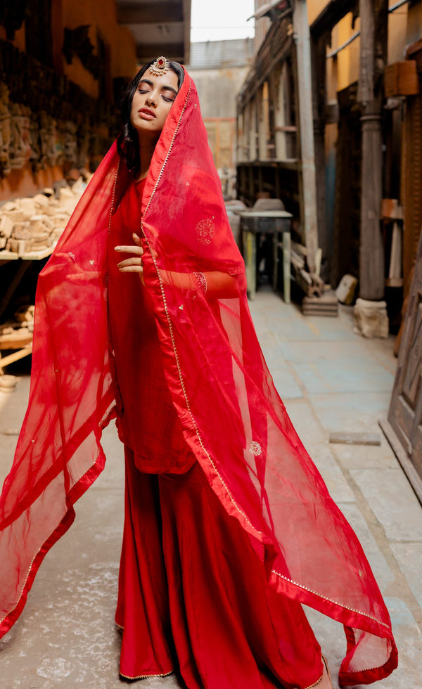 Gulabo Straight Kurta with Gharara - Red
