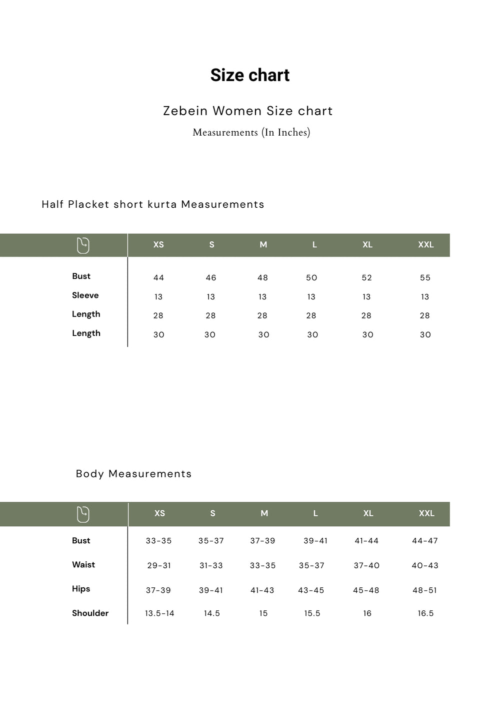 Size Chart 1