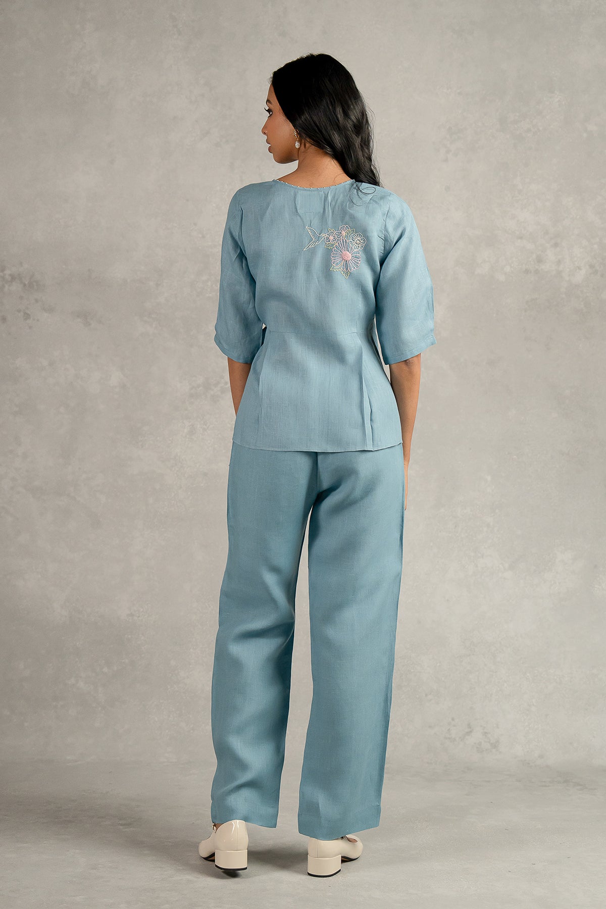 Hannah Linen Wrap Top - Icy Blue