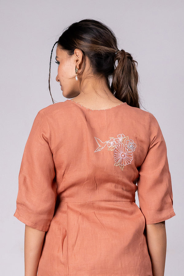 Hannah Linen Wrap Top – Sand Brown