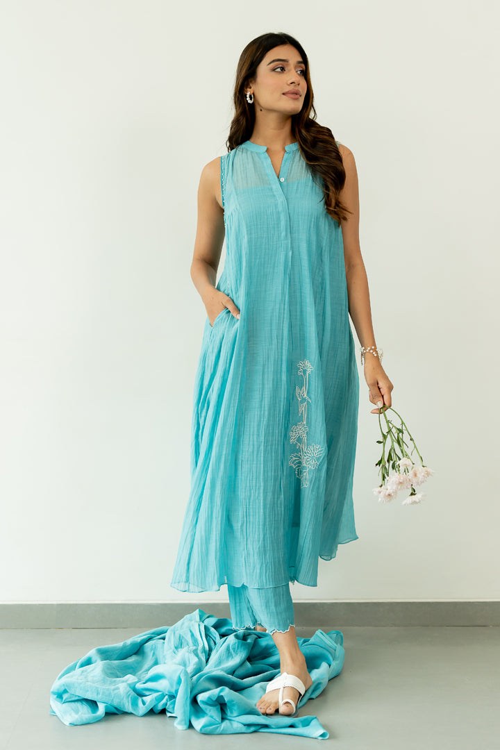 Humming-Bird-Chanderi-Silk-Kurta-and-Pant-Set-Caribbean-Blue-