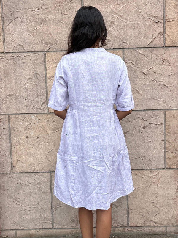 Linen Short Side Gather Dress - Light Purple