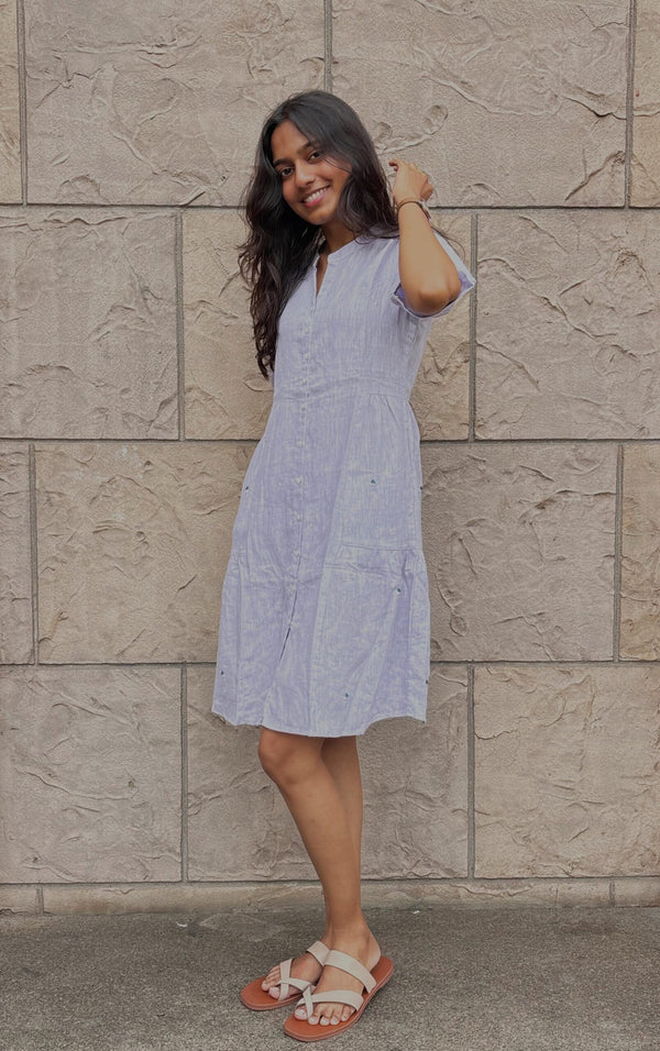 Linen Short Side Gather Dress - Light Purple