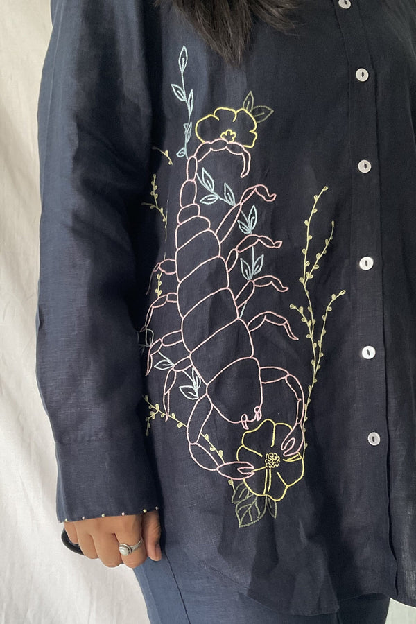 Scorpio Linen Shirt - Navy Blue