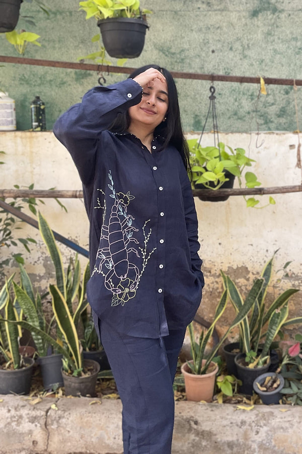Scorpio Linen Shirt - Navy Blue