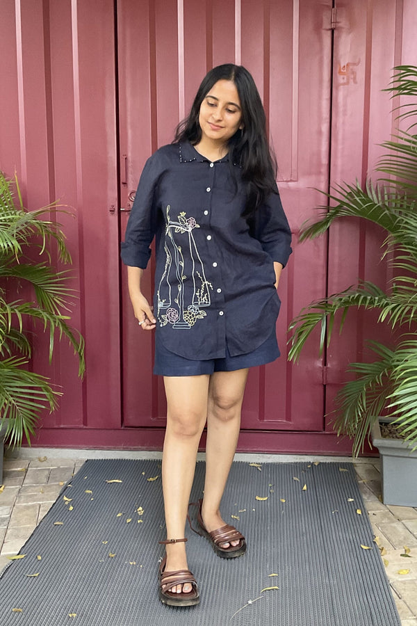 Libra Linen Shirt - Navy Blue