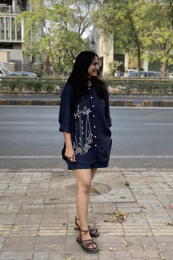 Libra Linen Shirt - Navy Blue