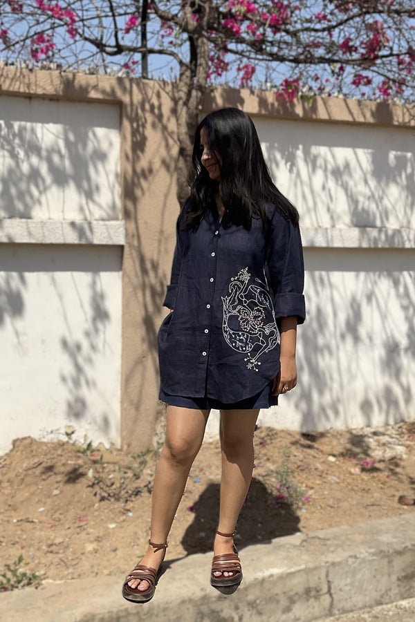 Pisces Linen Shirt - Navy Blue