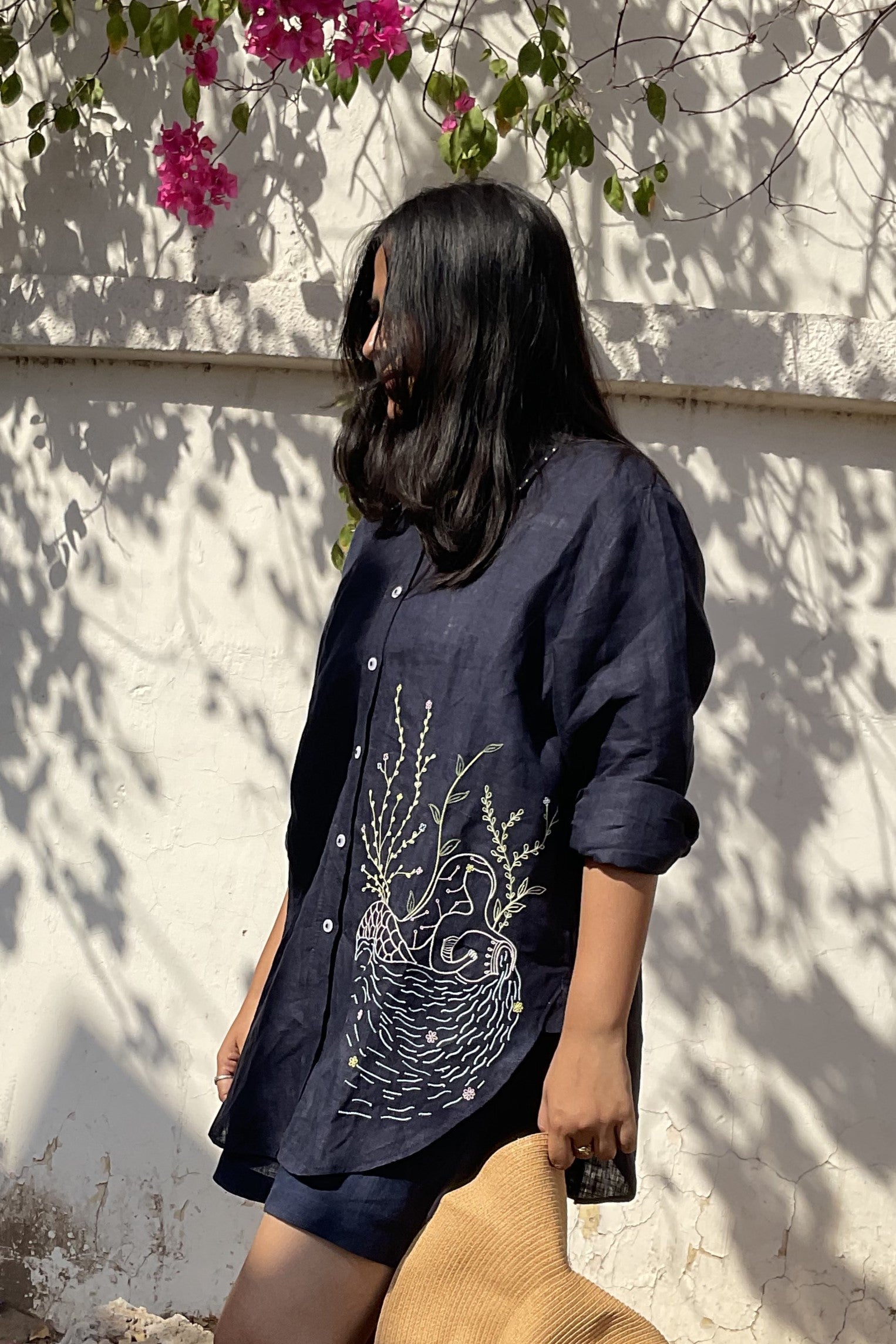 Aquarius Linen Shirt - Navy Blue