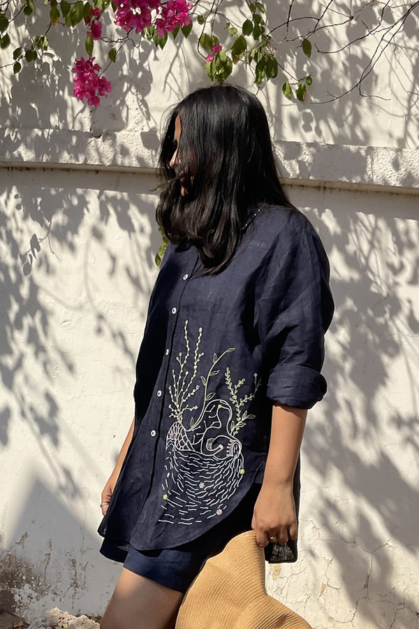 Aquarius Linen Shirt - Navy Blue