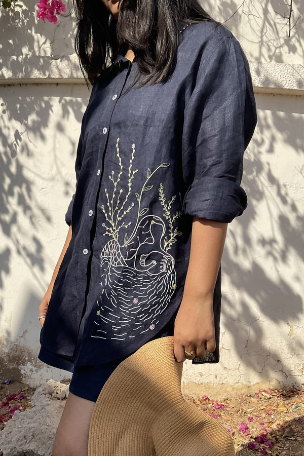 Aquarius Linen Shirt - Navy Blue