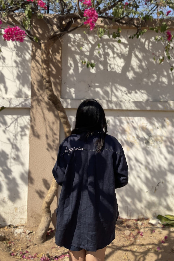 Sagittarius Linen Shirt - Navy Blue