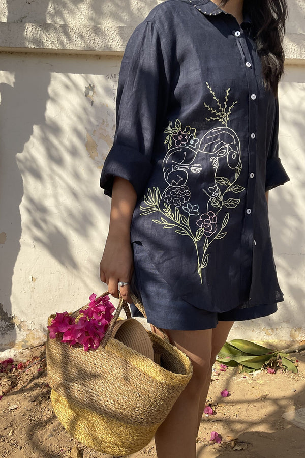 Aries Linen Shirt - Navy Blue
