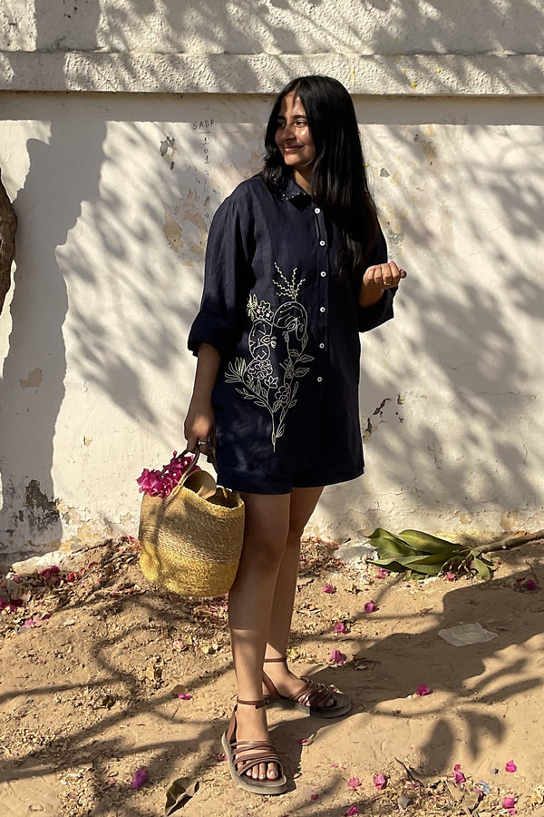 Aries Linen Shirt - Navy Blue